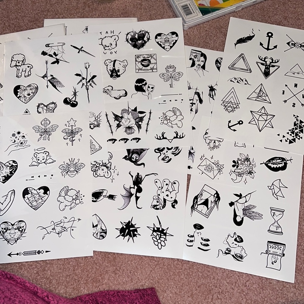 NIB 8 sheets of black & white sexy modern gothic temporary tattoos